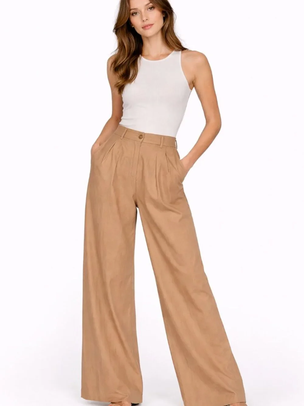 NONCHALANT Fabi Pant Wide Leg High Waist Camel Women’s Medium NEW - Picture 1 of 15